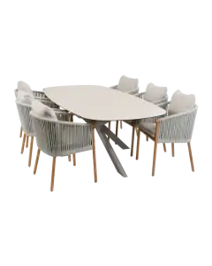 7-teiliges Garten-Set | 6 Es Vedra Gartenstühle | Gartentisch Malaga 240 x 115 cm | Teakholz & Camel