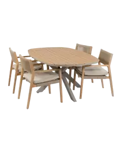 5-teiliges Garten-Set | 4 Felline Gartenstühle | 180 x115cm Cadiz Gartentisch | Akazienholz & Camel