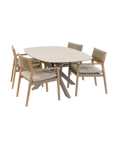 5-teiliges Garten-Set | 4 Felline Gartenstühle | Malaga Gartentisch 180 x 115 cm | Akazienholz &  Camel