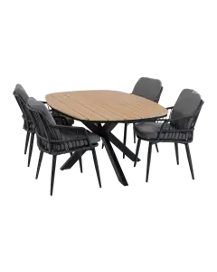 5-teiliges Garten-Set | 4 Isabel Gartenstühle | Cadiz Gartentisch 180 x 115 cm | Schwarz