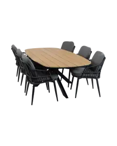 7-teiliges Garten-Set | 6 Isabel Gartenstühle | Gartentisch Cadiz 240 x 115 cm | Schwarz