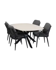 5-teiliges Garten-Set | 4 Isabel Gartenstühle | Malaga Gartentisch 180 x 115 cm | Schwarz