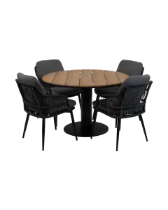 5-teiliges Garten-Set | 4 Isabel-Gartenstühle | ø 120 cm Tower-Gartentisch | Schwarz