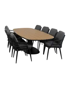 9-teiliges Garten-Set | 8 Isabel-Gartenstühle | 260 cm Tower-Gartentisch | Schwarz