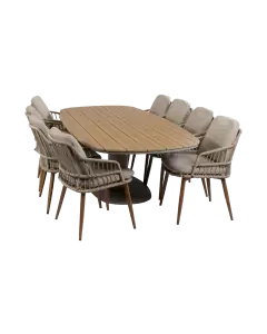 9-teiliges Garten-Set | 8 Isabel-Gartenstühle (Sand) | 260 cm Tower-Gartentisch (Schwarz)