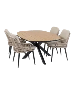 5-teiliges Garten-Set | 4 Isabel Gartenstühle | Cadiz Gartentisch 180 x 115 cm | Sand & Schwarz
