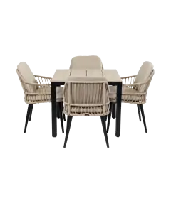 5-teiliges Garten-Set | 4 Isabel-Gartenstühle | 90 x 90 cm Limasol-Gartentisch | Rope & Polywood | Sand & Wood