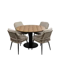 Isabel-Sand-Tower-tuintafel-rond-5delig-modern-stevig-4-seizoenen-tuinmeubelen