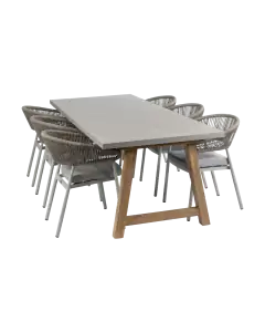 7-teiliges Garten-Set | 6 Knokke Gartenstühle (Sand) | Gartentisch Rock 235 x 95 cm (Beton)