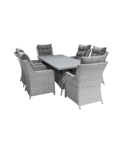 7 delige tuinset-6 Dublin tuinstoelen-Mystic grey-tuintafel met keramieken plaat-wicker-aluminium frame