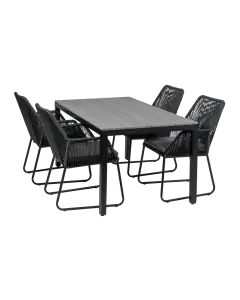 Mona tuinset-5 delige tuinset-Mona tuinstoel Black-Cyprus tuintafel-Rope tuinstoel-aluminium frame