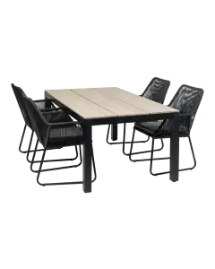 Mona 5 delige tuinset-Rope tuinstoel-Sand kleur tuinstoel-Cyprus tuintafel-wood kleur tafelblad