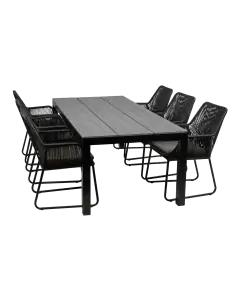 Mona tuinset-7 delige tuinset-Cyprus tuintafel-Rope tuinstoel black-aluminium frame
