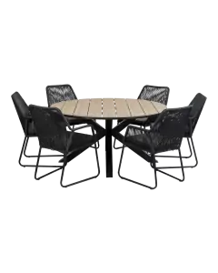 Mona ronde tuinset-7 delige tuinset-Mona tuinstoel black-Rope tuinstoel-cyprus tuintafel-aluminium frame