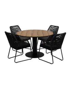 5-teiliges Garten-Set rund | 4 Mona-Gartenstühle | ø 120 cm Tower-Gartentisch | Schwarz