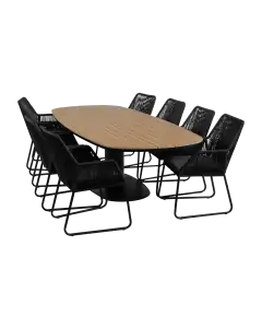 9-teiliges Garten-Set | 8 Mona Gartenstühle | Gartentisch Cadiz 280 x 115 cm | Schwarz