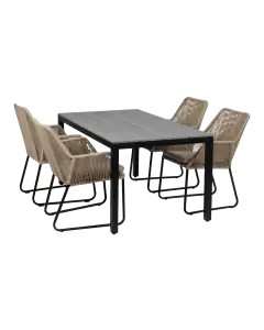 Mona tuinset-5 delige tuinset-Cyprus tuintafel-grey kleur tafelblad-Rope tuinstoel-Sand kleur
