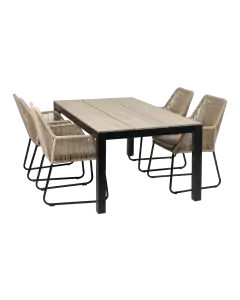 Mona 5 delige tuinset-Rope tuinstoel-Sand kleur tuinstoel-cyprus tuintafel-wood kleur