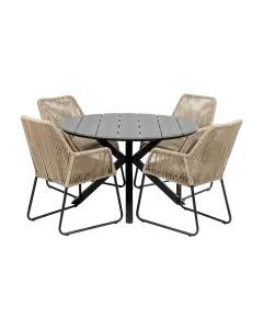 Mona tuinset-5 delige tuinset-Mona tuinstoel Sand-cyprus tuintafel-grey-rope-aluminium frame