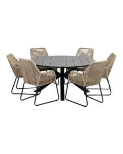 Mona ronde tuinset-7 delige tuinset-Mona tuinstoel-Rope-cyprus tuintafel-aluminium frame