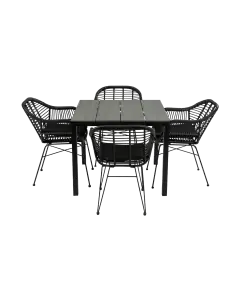 5-teiliges Garten-Set | 4 Oslo-Gartenstühle | 90 x 90 cm Limasol-Gartentisch | Polyrattan | Schwarz & Grau