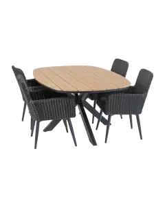 5-teiliges Garten-Set | 4 Pisa Gartenstühle | Cadiz Gartentisch 180 x 115 cm | Schwarz