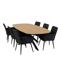 7-teiliges Garten-Set | 6 Pisa Gartenstühle | Gartentisch Cadiz 240 x 115 cm | Schwarz