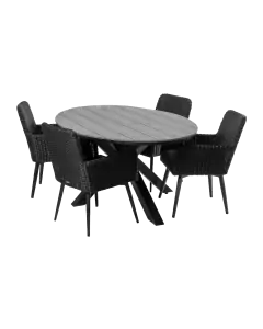 Pisa ovale tuinset-5 delige tuinset-Pisa tuinstoel black-polywood tuintafel-rond wicker vlechtwerk-aluminium frame