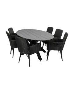 Pisa ovale tuinset-7 delige tuinset-Pisa tuinstoel black-rond wicker vlechtwerk-polywood tuintafel-aluminium frame