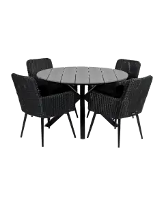 Pisa tuinset-5 delige tuinset-Pisa tuinstoel-black-polywood tuintafel-wicker vlechtwerk-aluminium frame