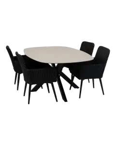 5-teiliges Garten-Set | 4 Pisa Gartenstühle | Malaga Gartentisch 180 x 115 cm | Schwarz