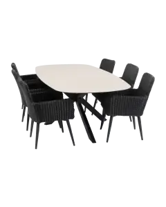 7-teiliges Garten-Set | 6 Pisa Gartenstühle | Malaga Gartentisch 240 x 115 cm | Schwarz