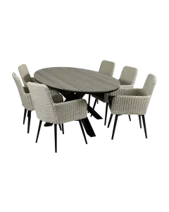 7-teiliges Gartenset | 6 Pisa-Gartenstühle | Limasol Gartentisch | 220 cm | Oval