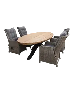 Dublin ovale tuinset-Dublin verstelbare tuinstoel-sweet brown-Teakhouten tuintafel-wicker-aluminium frame