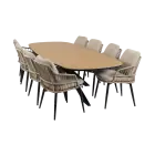 9-teiliges Garten-Set | 8 Isabel Gartenstühle | Gartentisch Cadiz 280 x 115 cm | Sand & Schwarz