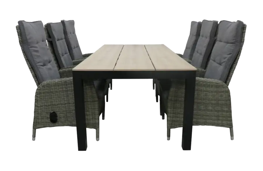 Kos tuinset-7 delige tuinset-Kos verstelbare tuinstoel-Ash Grey-polywood tuintafel-aluminium frame-wicker vlechtwerk