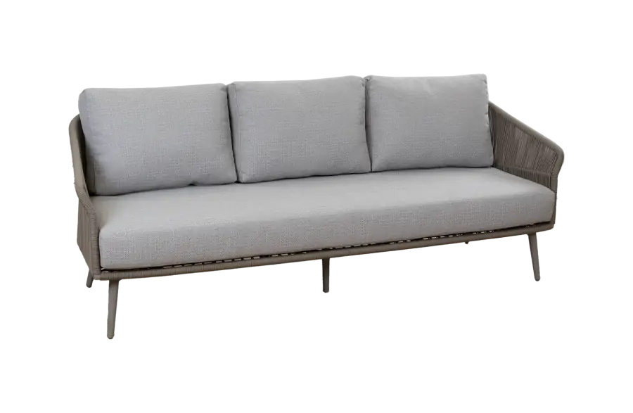 Loungesofa Alezio | 3 Sitzer | Elfenbeinfarbe | Camel Mocca | Aluminium und Rope