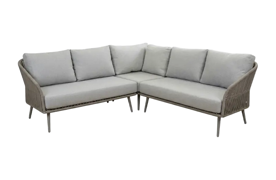 Loungesofa Alezio | Elfenbeinfarbe | Camel Mocca | Aluminium und Rope