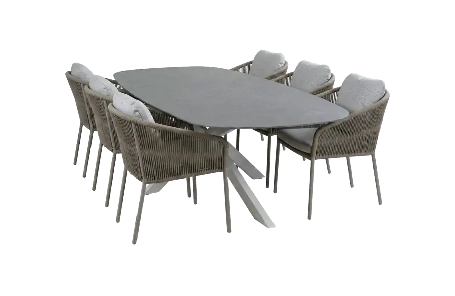 7-teiliges Gartenmöbel-Set | 6 Alezio Gartenstühle (Camel) | Gartentisch Barletta 240x115 cm (Desert Pearl/Camel)