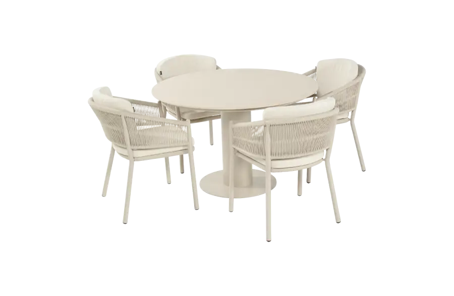 5-teiliges rundes Gartenmöbel-Set | 4 Altea Gartenstühle (Sand) | Gartentisch Girona Ø120 cm (Sand)