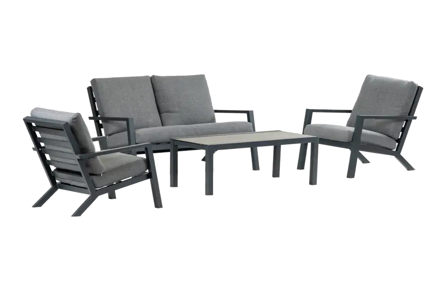 Sessel-Sofa -Lounge-Set Bezano | 2-Sitzer | Mattschwarz / Grau | Aluminium