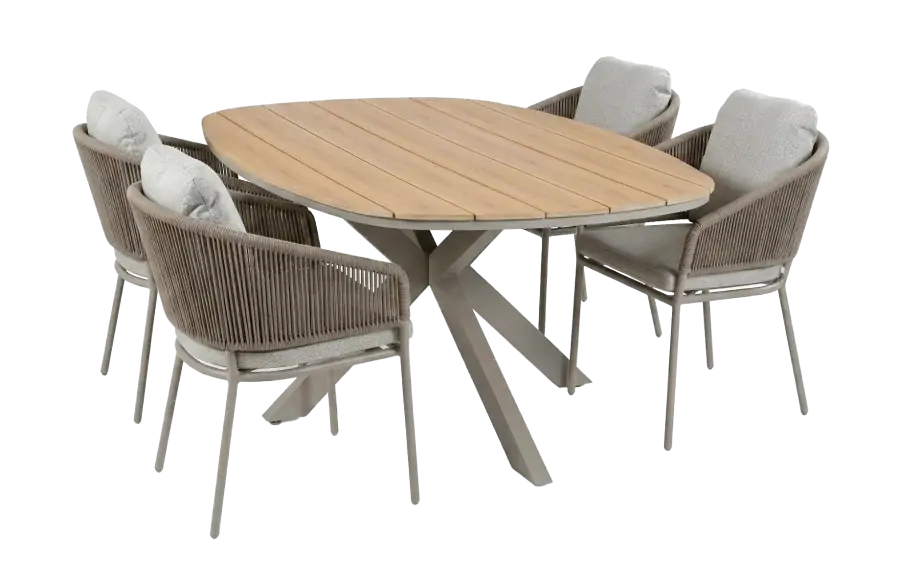 5-teiliges Gartenmöbel-Set | 4 Brindsi Gartenstühle (Elfenbeinfarbe & Camel) | Gartentisch Cadiz 180x115 cm (Camel)