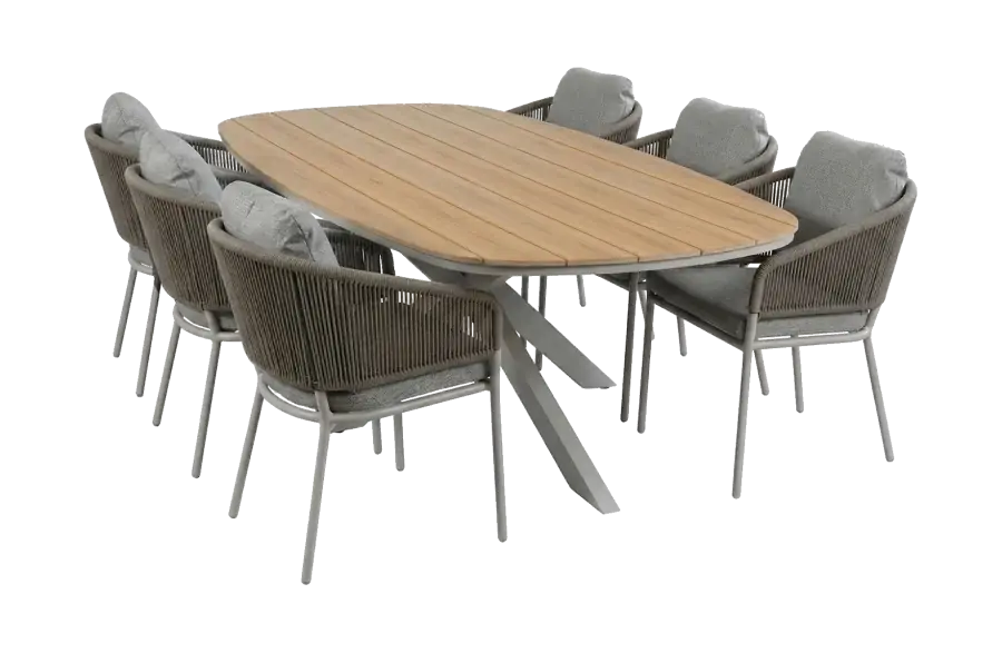 7-teiliges Gartenmöbel-Set | 6 Brindsi Gartenstühle (Elfenbeinfarbe & Camel) | Gartentisch Cadiz 240x115 cm (Camel)