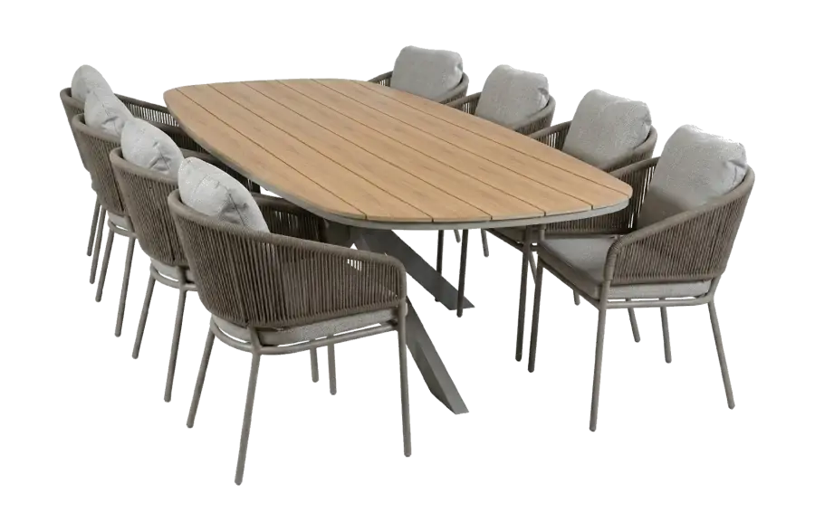 9-teiliges Gartenmöbel-Set | 8 Brindsi Gartenstühle (Elfenbeinfarbe & Camel) | Gartentisch Cadiz 280x115 cm (Camel)