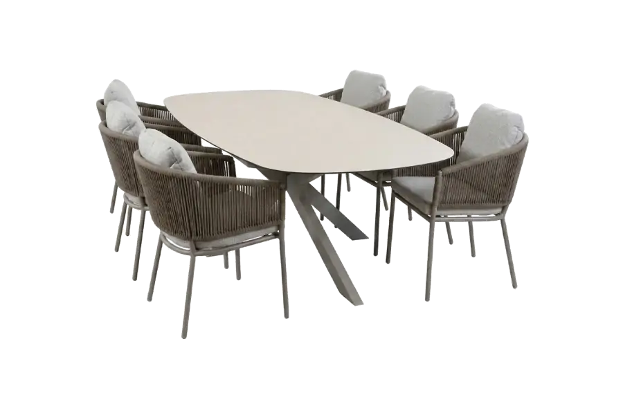 7-teiliges Gartenmöbel-Set | 6 Brindsi Gartenstühle (Elfenbeinfarbe & Camel) | Gartentisch Malaga 240x115 cm (Camel)