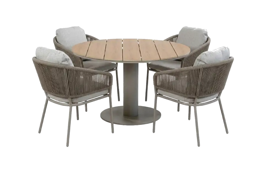 5-teiliges rundes Gartenmöbel-Set | 4 Brindsi Gartenstühle (Elfenbeinfarbe & Camel) | Gartentisch Tower ø120 cm (Camel)