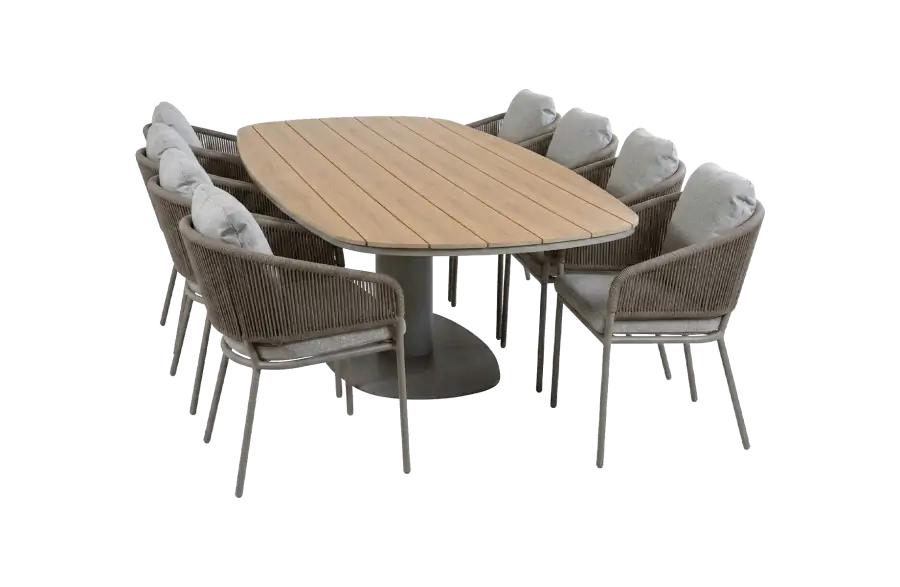 9-teiliges Gartenmöbel-Set | 8 Brindsi Gartenstühle (Elfenbeinfarbe & Camel) | Gartentisch Tower 260 cm (Camel)