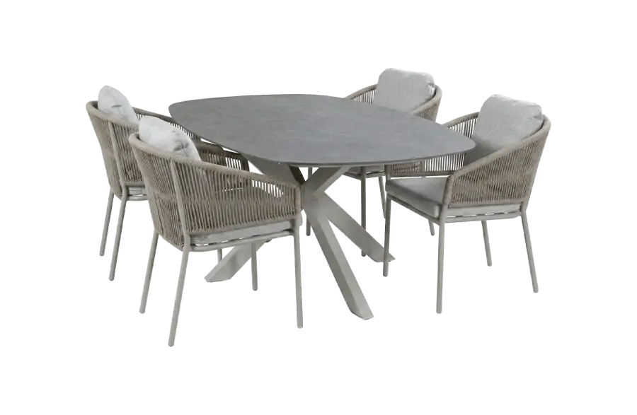 5-teiliges Gartenmöbel-Set | 4 Brindsi Gartenstühle (Camel) | Gartentisch Barletta 180x115 cm (Desert Pearl/Camel)