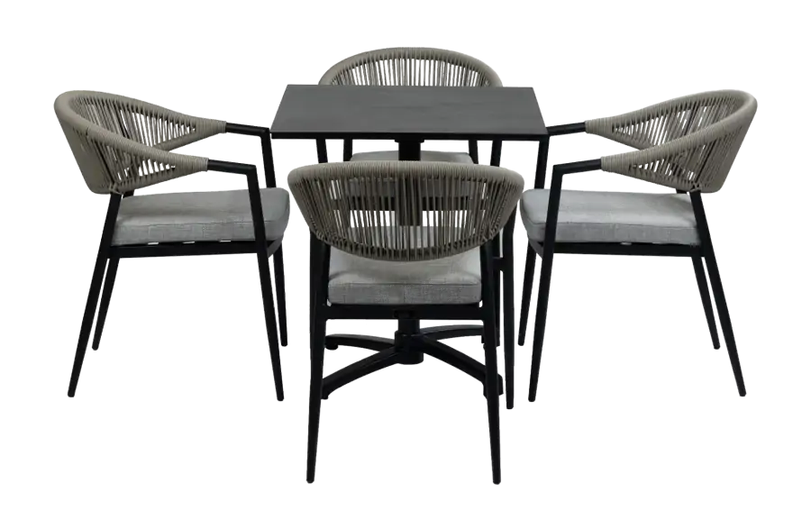 5-teiliges Garten-Set | 4 Gartenstühle Brügge (Schwarz) | Klappbarer Gartentisch Gent 70 x 70 cm (Schwarz))