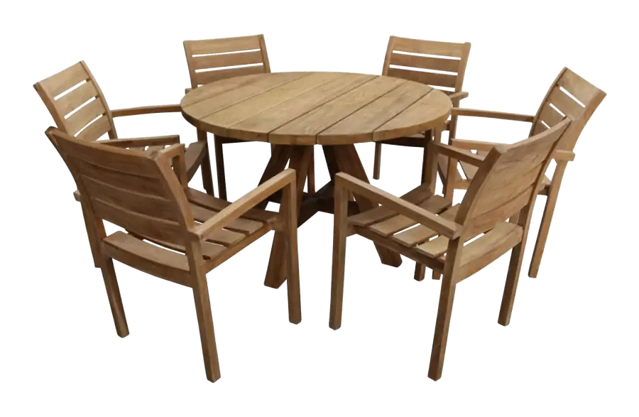 Teak houten tuinset-Bulu-ronde tuintafel-stapelbare tuinstoelen-teakhout tuinmeubelen